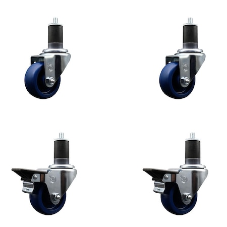 Service Caster 3'' Solid Poly Wheel Swivel 1-5/8'' Expanding Stem Caster Set 2 Brakes, 4PK SCC-EX20S314-SPUS-2-PLB-2-158